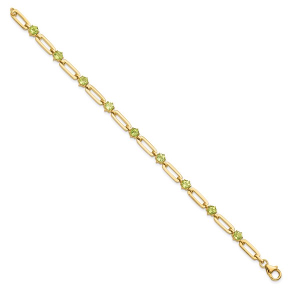 925 SS Gold-tone 5mm 3.6PE Peridot August Birthstone Paperclip Chain Bracelet - Picture 3 of 6